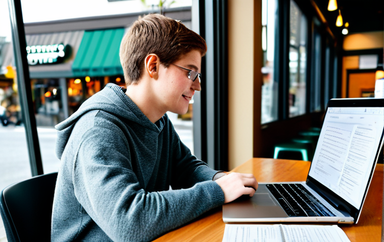 여행산업기사 시험을 준비하는 직장인을 위한 팁 - Study Session at a Coffee Shop**

"A diligent student, fully clothed in a casual sweater and jeans, ...